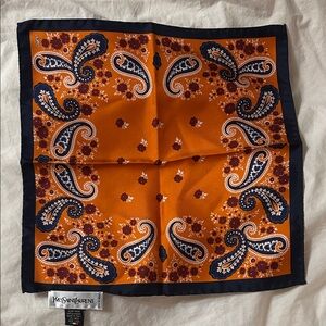Yves Saint Laurent Navy and Orange Silk Pocket Square(s). New. Price per item.